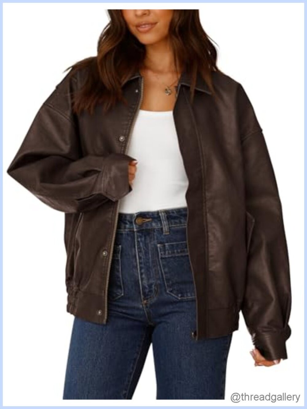 Women's Faux Leather Motorcycle Jacket Oversized Zip Up Biker Coat